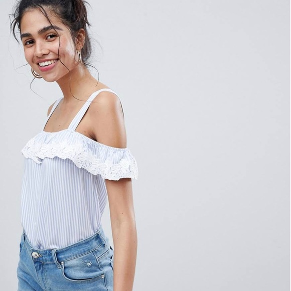 OASIS Blue and White Striped off the shoulder - Picture 6 of 13
